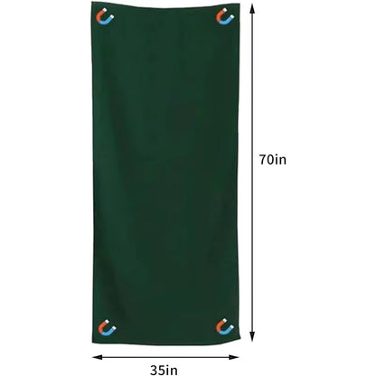 Green towel with measurements on a white background